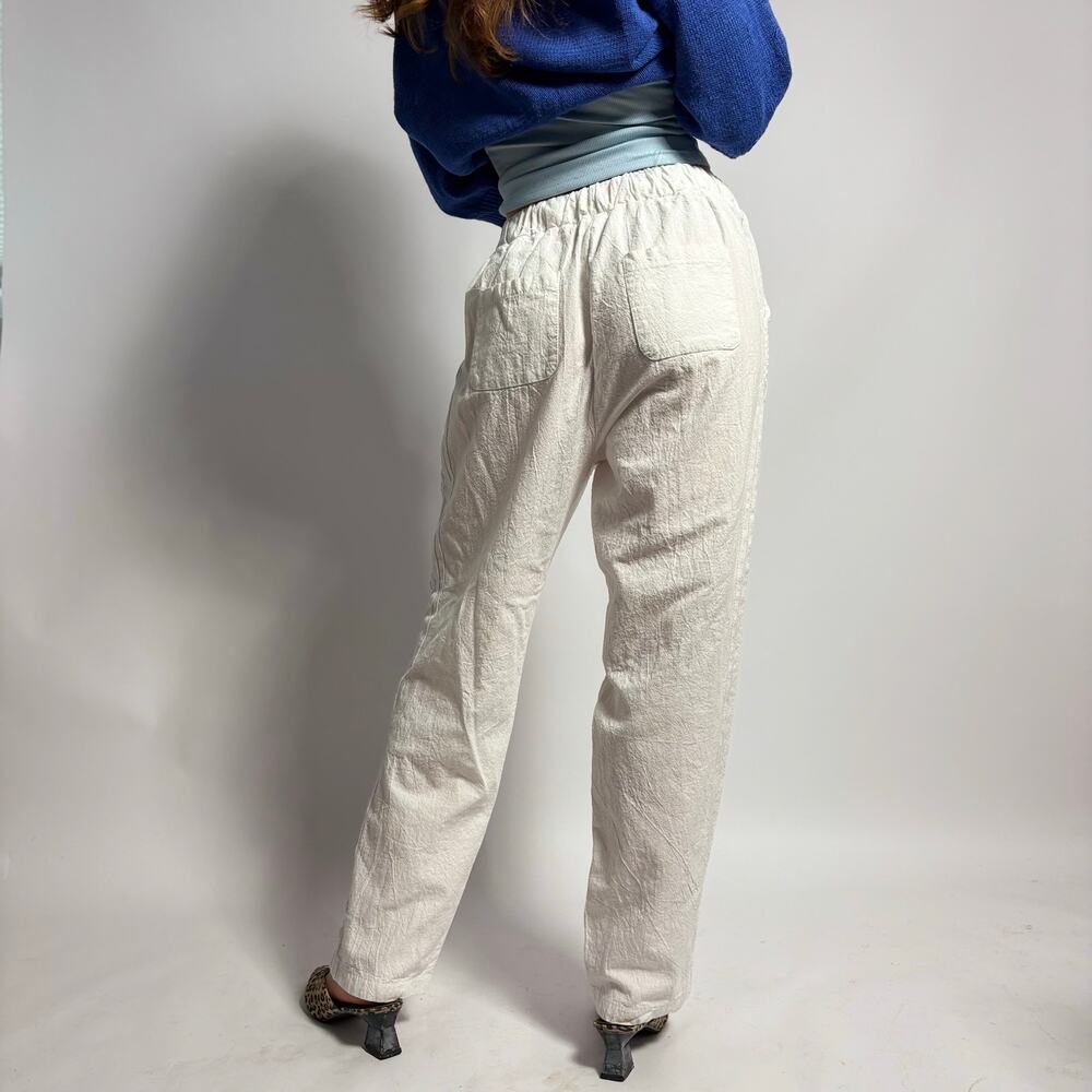 White Straight Leg Pants with Athletic Stripes - Label Large (Fits Small) - Picture 2 of 7